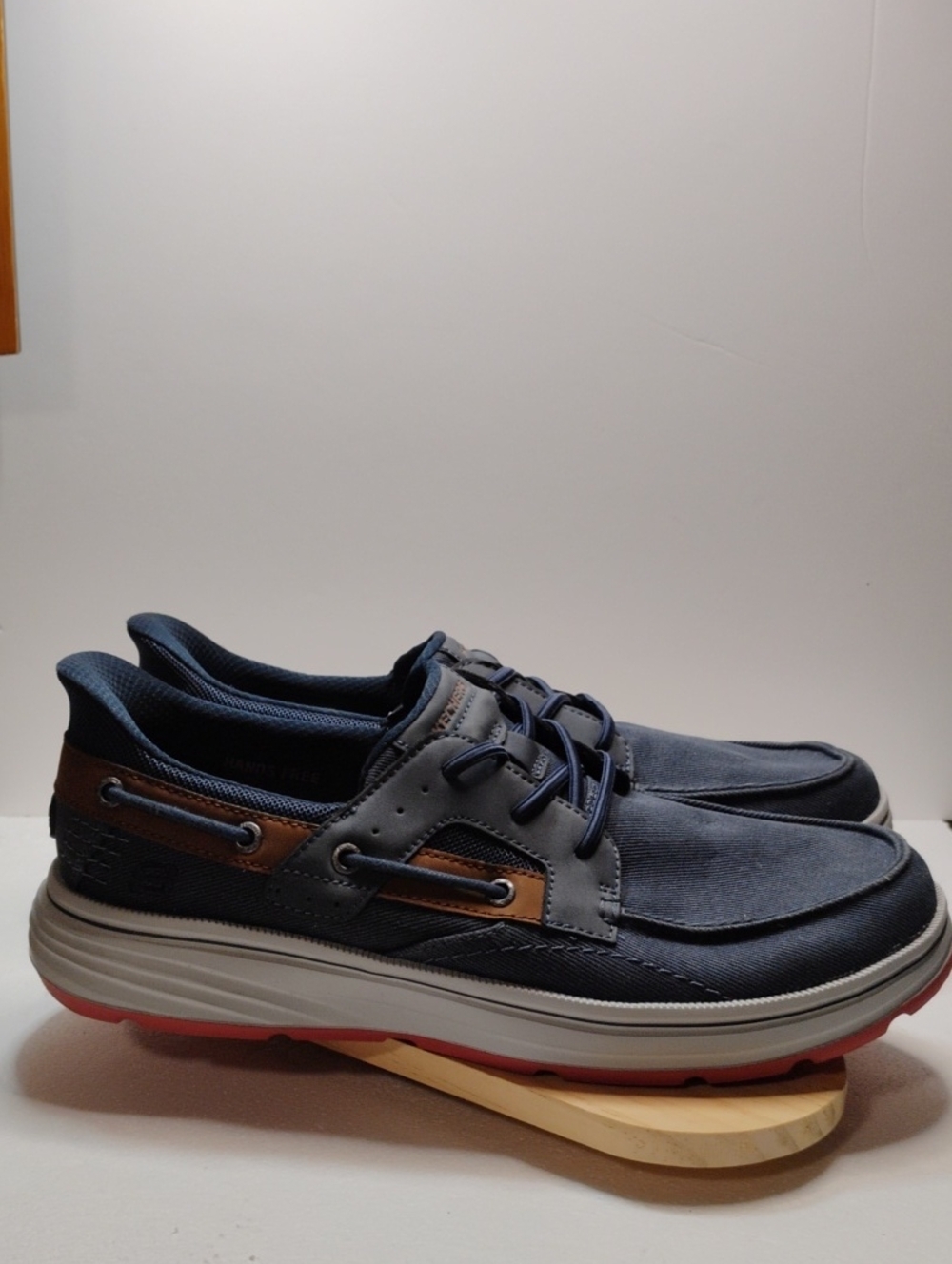 Skechers Navy and Brown Canvas Lace-Up Boat Shoes